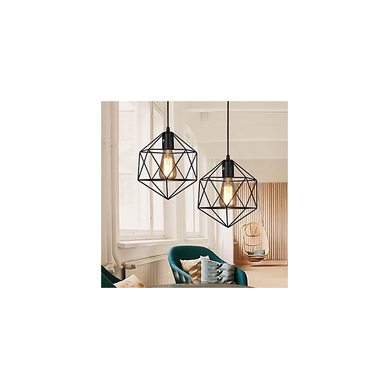 Lustre en fer forgé à lignes géométriques et diamants, luminaire suspendu moderne et contemporain