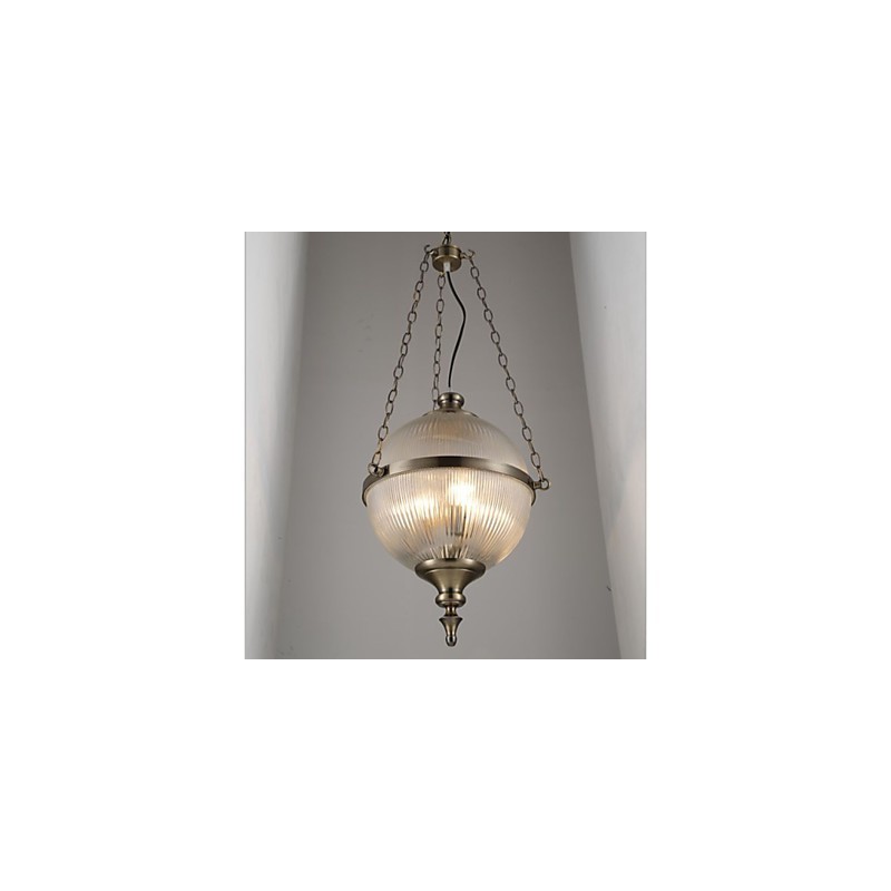 Lustre en fer, bronze, lampe en verre