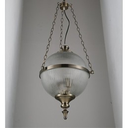 Lustre en fer, bronze, lampe en verre