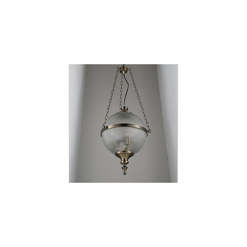 Lustre en fer, bronze, lampe en verre