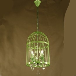 Lustre d'escalier vintage en forme de cage en fer et cristal