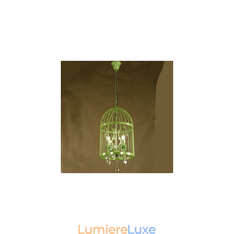 Lustre d'escalier vintage en forme de cage en fer et cristal