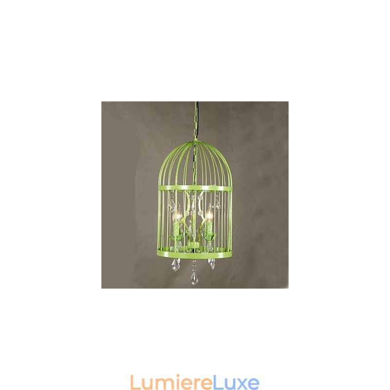 Lustre d'escalier vintage en forme de cage en fer et cristal