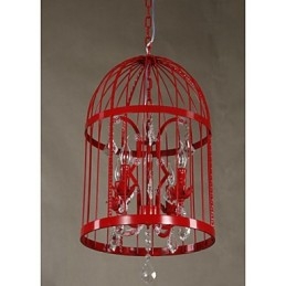 Lustre d'escalier vintage en forme de cage en fer et cristal