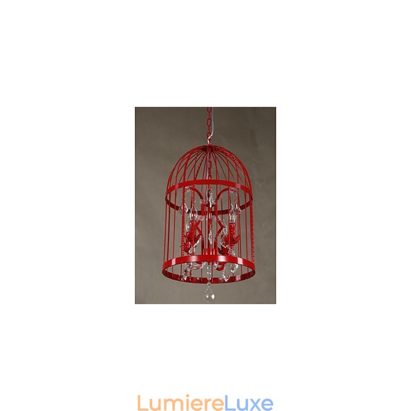 Lustre d'escalier vintage en forme de cage en fer et cristal