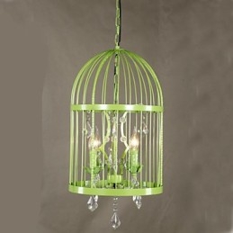 Lustre d'escalier vintage en forme de cage en fer et cristal