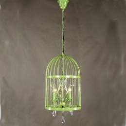 Lustre d'escalier vintage en forme de cage en fer et cristal