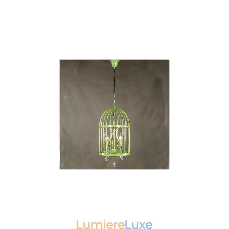 Lustre d'escalier vintage en forme de cage en fer et cristal