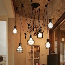 Suspension en métal Country Designers à 6 lumières