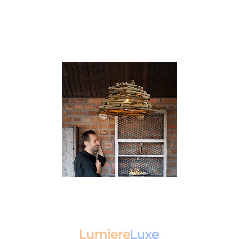 Plafonniers rétro classiques en bois, lampes suspendues simples, lampe suspendue de café