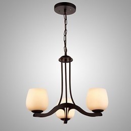 Lustre en fer peint avec abat-jour en verre, lampe d'éclairage classique à 3 têtes