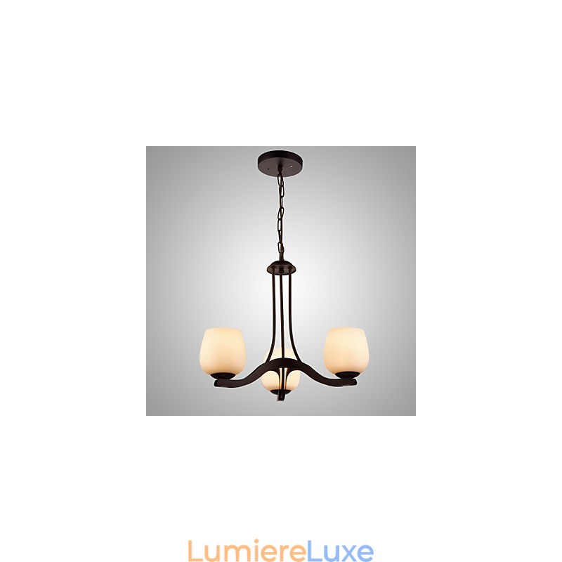 Lustre en fer peint avec abat-jour en verre, lampe d'éclairage classique à 3 têtes