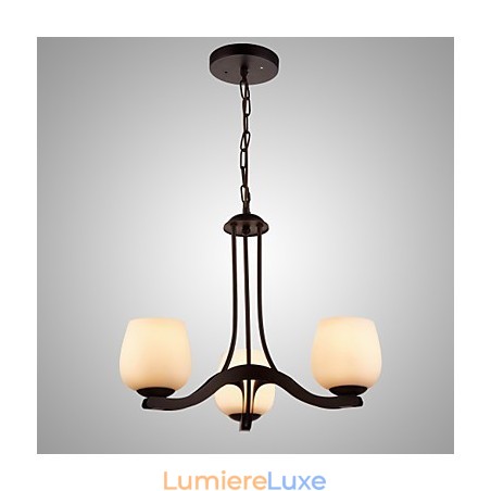 Lustre en fer peint avec abat-jour en verre, lampe d'éclairage classique à 3 têtes Lustre en fer peint avec abat-jour en verre, lampe d'éclairage classique à 3 têtes