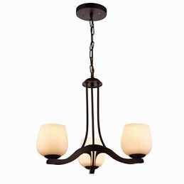 Lustre en fer peint avec abat-jour en verre, lampe d'éclairage classique à 3 têtes