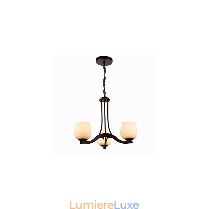 Lustre en fer peint avec abat-jour en verre, lampe d'éclairage classique à 3 têtes