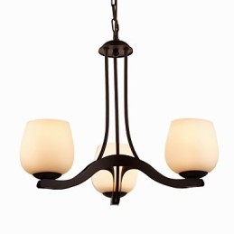 Lustre en fer peint avec abat-jour en verre, lampe d'éclairage classique à 3 têtes