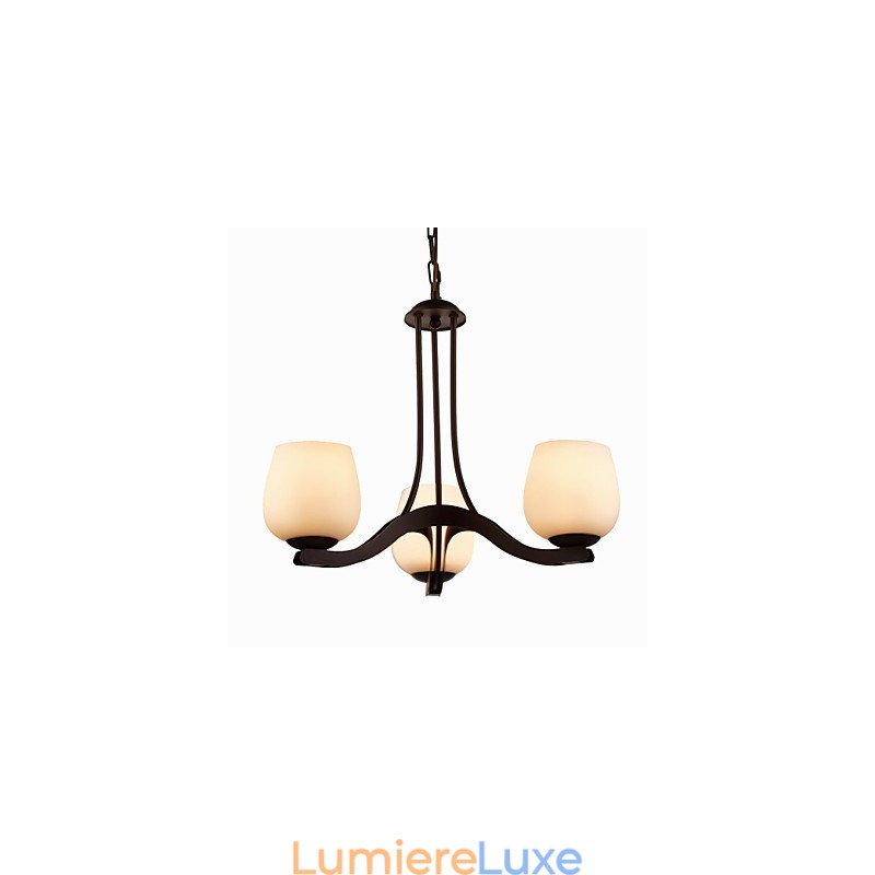 Lustre en fer peint avec abat-jour en verre, lampe d'éclairage classique à 3 têtes