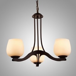 Lustre en fer peint avec abat-jour en verre, lampe d'éclairage classique à 3 têtes