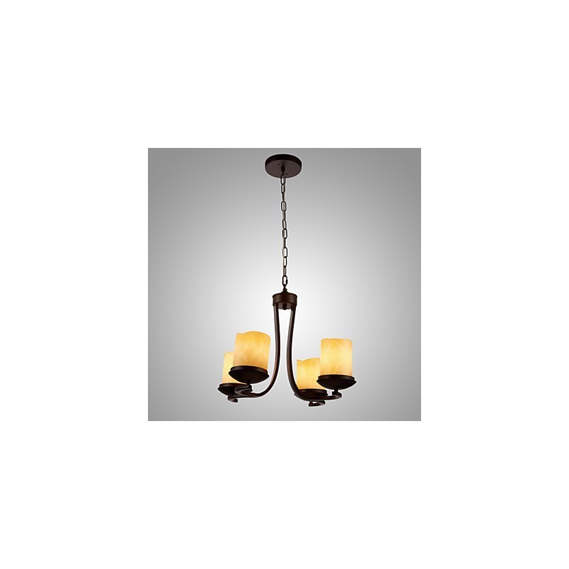 Lustre en fer peint avec abat-jour en verre, lampe à bougie classique à 4 têtes
