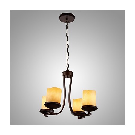 Lustre en fer peint avec abat-jour en verre, lampe à bougie classique à 4 têtes Lustre en fer peint avec abat-jour en verre, lampe à bougie classique à 4 têtes