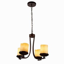 Lustre en fer peint avec abat-jour en verre, lampe à bougie classique à 4 têtes
