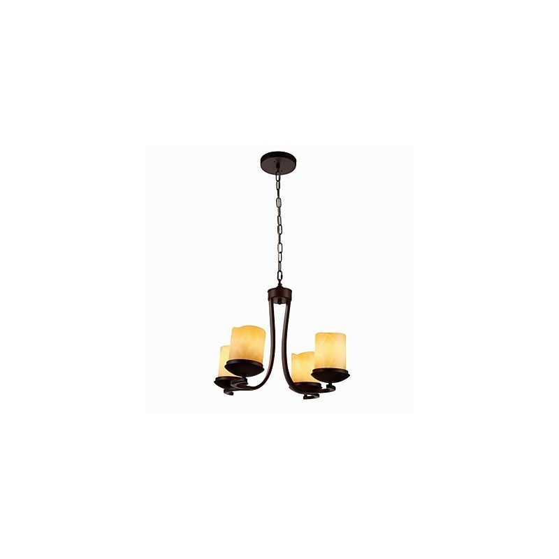 Lustre en fer peint avec abat-jour en verre, lampe à bougie classique à 4 têtes