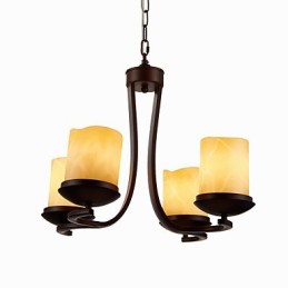 Lustre en fer peint avec abat-jour en verre, lampe à bougie classique à 4 têtes