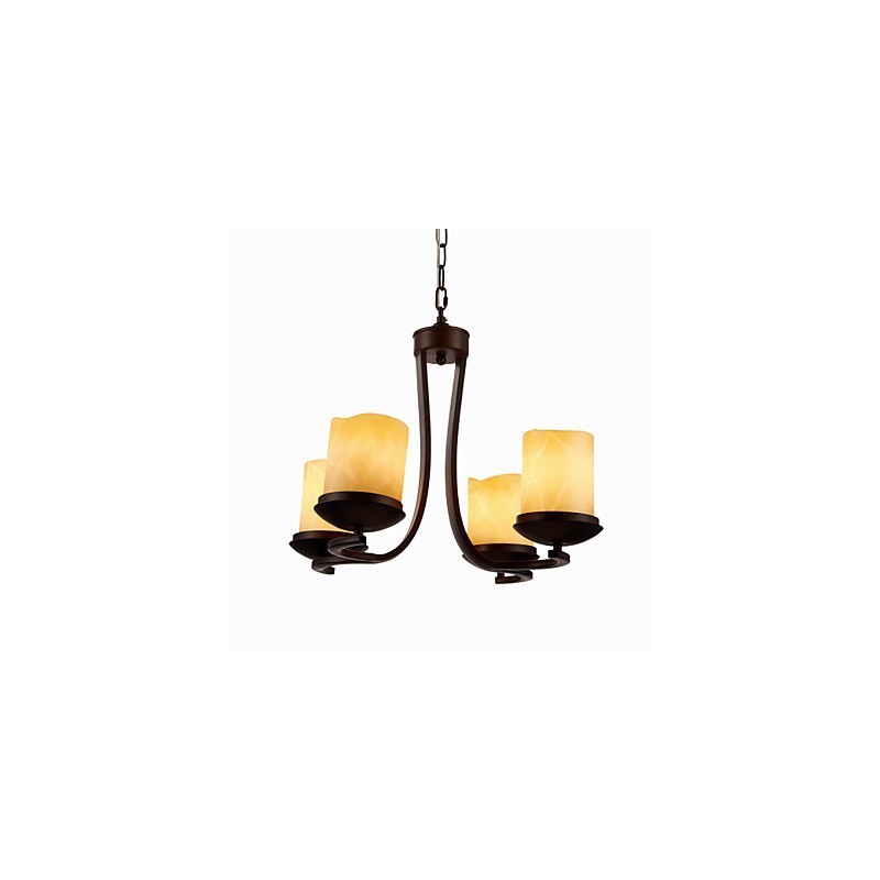 Lustre en fer peint avec abat-jour en verre, lampe à bougie classique à 4 têtes