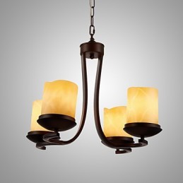Lustre en fer peint avec abat-jour en verre, lampe à bougie classique à 4 têtes