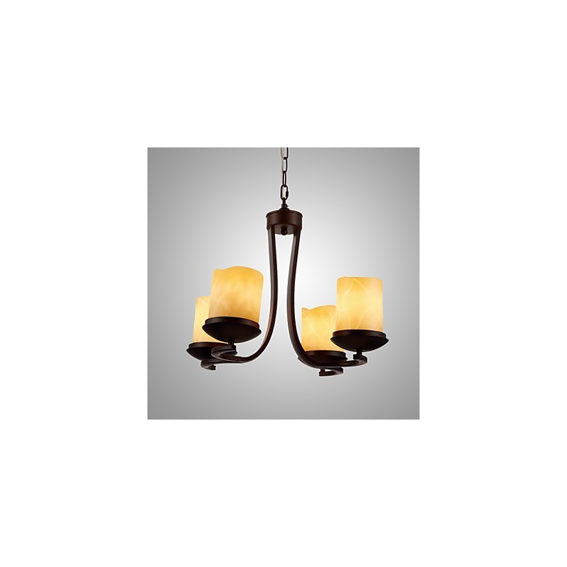 Lustre en fer peint avec abat-jour en verre, lampe à bougie classique à 4 têtes