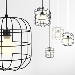Mini suspension artistique en forme de cage à oiseaux, 1 lumière, finition moderne et simple, noir, blanc, métal, acier au carbone