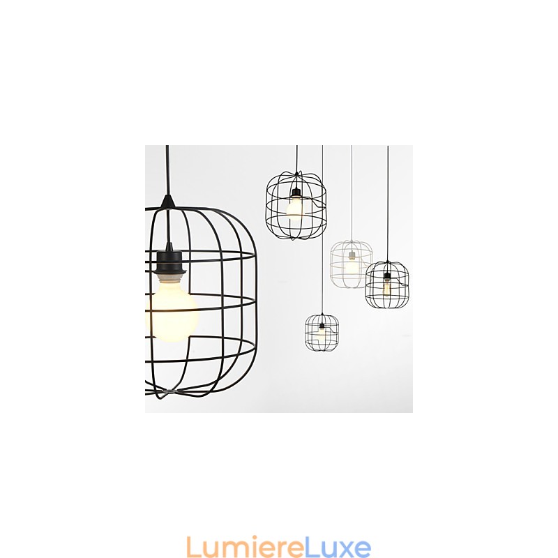 Mini suspension artistique en forme de cage à oiseaux, 1 lumière, finition moderne et simple, noir, blanc, métal, acier au carbone