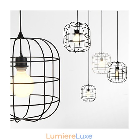Mini suspension artistique en forme de cage à oiseaux, 1 lumière, finition moderne et simple, noir, blanc, métal, acier au carbone Mini suspension artistique en forme de cage à oiseaux, 1 lumière, finition moderne et simple, noir, blanc, métal, acier au carbone