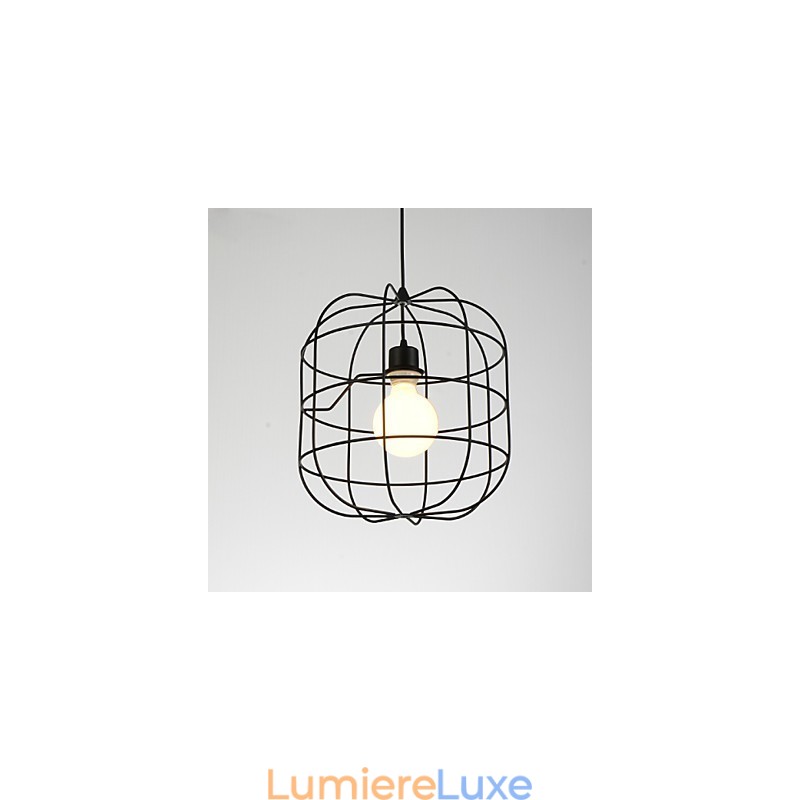 Mini suspension artistique en forme de cage à oiseaux, 1 lumière, finition moderne et simple, noir, blanc, métal, acier au carbone