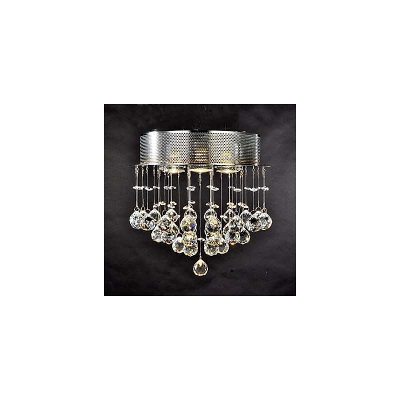 Plafonnier traditionnel classique en métal chromé et cristal