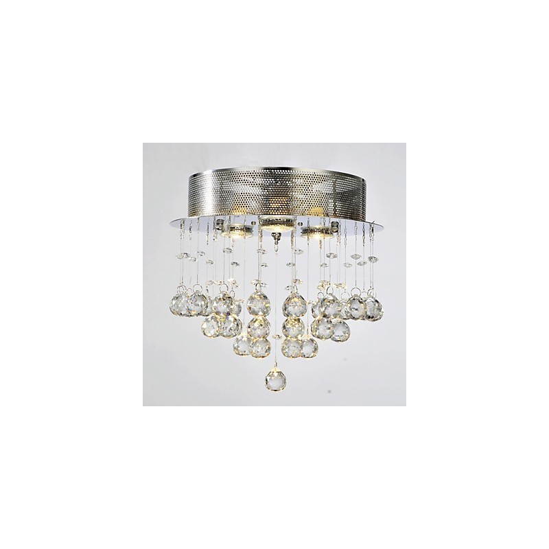 Plafonnier traditionnel classique en métal chromé et cristal