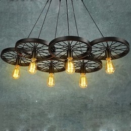 Suspension Loft Roue Lustre Rustique Vintage Rétro Campagne Salle à Manger Métal + Peinture