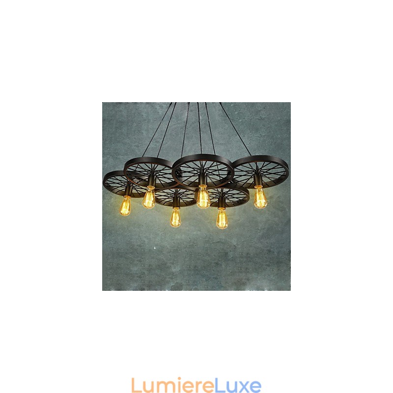 Suspension Loft Roue Lustre Rustique Vintage Rétro Campagne Salle à Manger Métal + Peinture