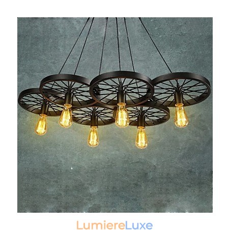 Suspension Loft Roue Lustre Rustique Vintage Rétro Campagne Salle à Manger Métal + Peinture Suspension Loft Roue Lustre Rustique Vintage Rétro Campagne Salle à Manger Métal + Peinture