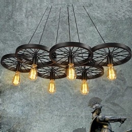 Suspension Loft Roue Lustre Rustique Vintage Rétro Campagne Salle à Manger Métal + Peinture
