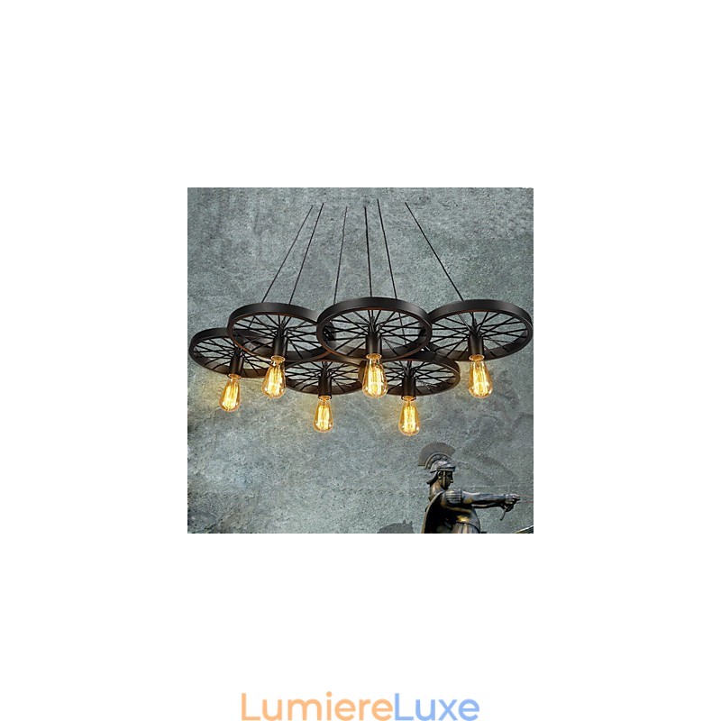 Suspension Loft Roue Lustre Rustique Vintage Rétro Campagne Salle à Manger Métal + Peinture