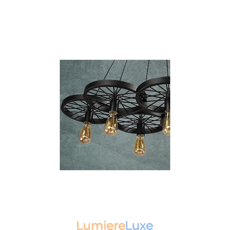 Suspension Loft Roue Lustre Rustique Vintage Rétro Campagne Salle à Manger Métal + Peinture
