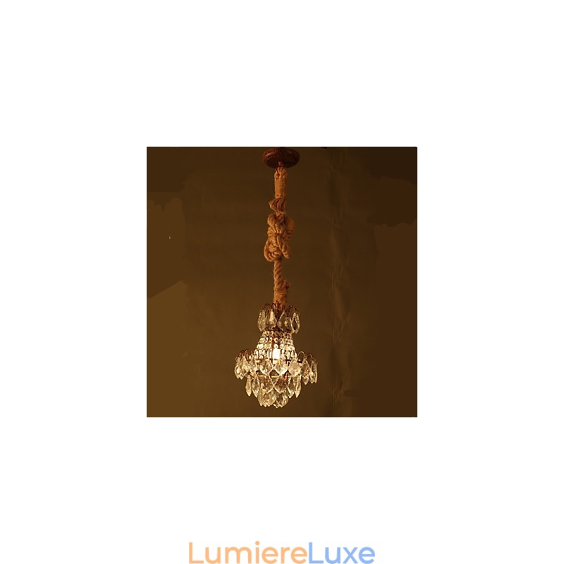Lustre en cristal imitation vent industriel en chanvre de salon rétro