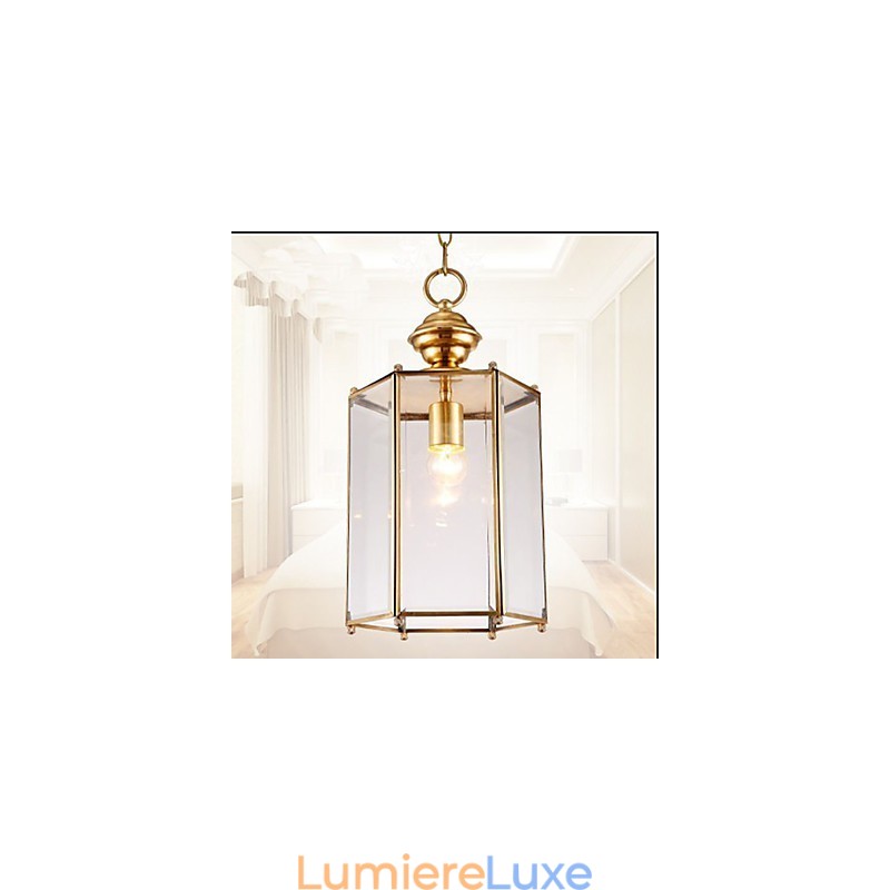 Suspension Country américaine de petite taille, tout en cuivre et verre simple