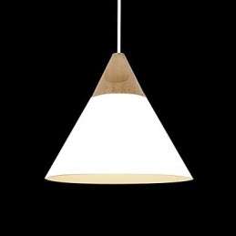 Mini suspension artistique en forme de cône, 1 lumière, finition moderne et simple, noir, blanc, jaune, aluminium et bois.