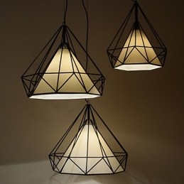 Mini lampe suspendue Diamond à 1 lumière, design moderne et simple, finition noire et blanche, en acier au carbone et tissu.