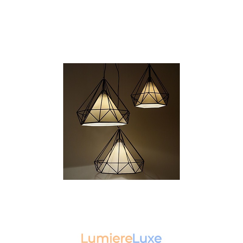 Mini lampe suspendue Diamond à 1 lumière, design moderne et simple, finition noire et blanche, en acier au carbone et tissu.