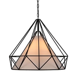 Mini lampe suspendue Diamond à 1 lumière, design moderne et simple, finition noire et blanche, en acier au carbone et tissu.