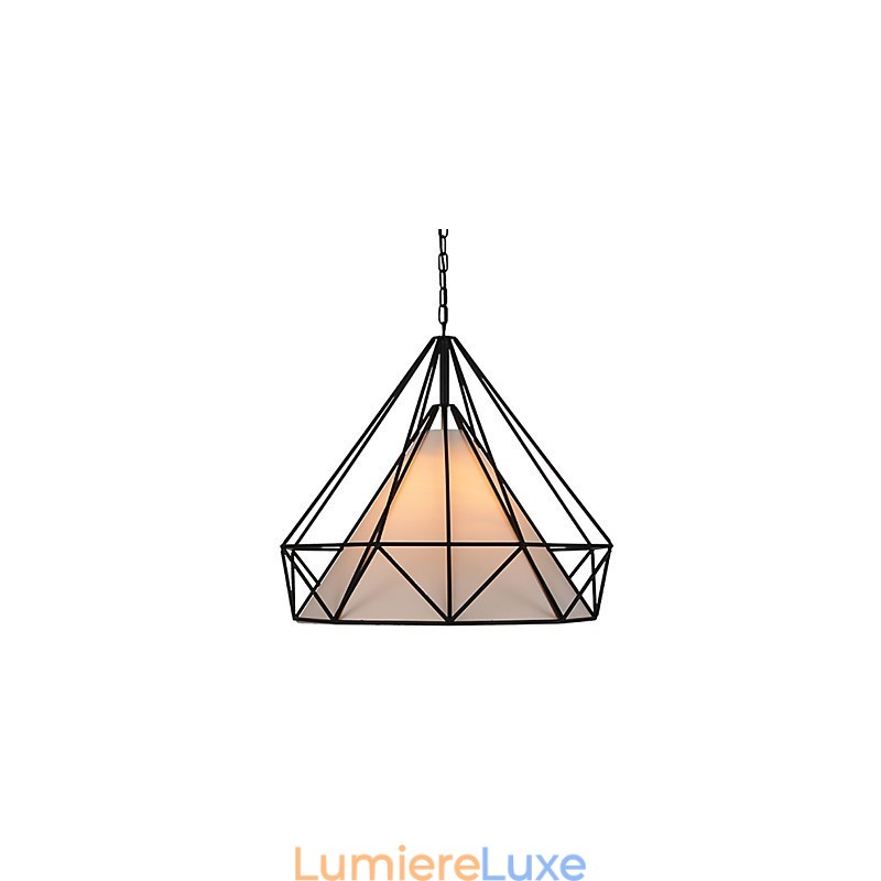 Mini lampe suspendue Diamond à 1 lumière, design moderne et simple, finition noire et blanche, en acier au carbone et tissu.