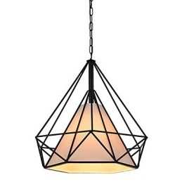 Mini lampe suspendue Diamond à 1 lumière, design moderne et simple, finition noire et blanche, en acier au carbone et tissu.